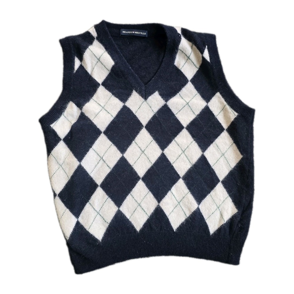 Brandy Melville Sweater Vest Peyton Argyle Blue One Size Preppy Academia